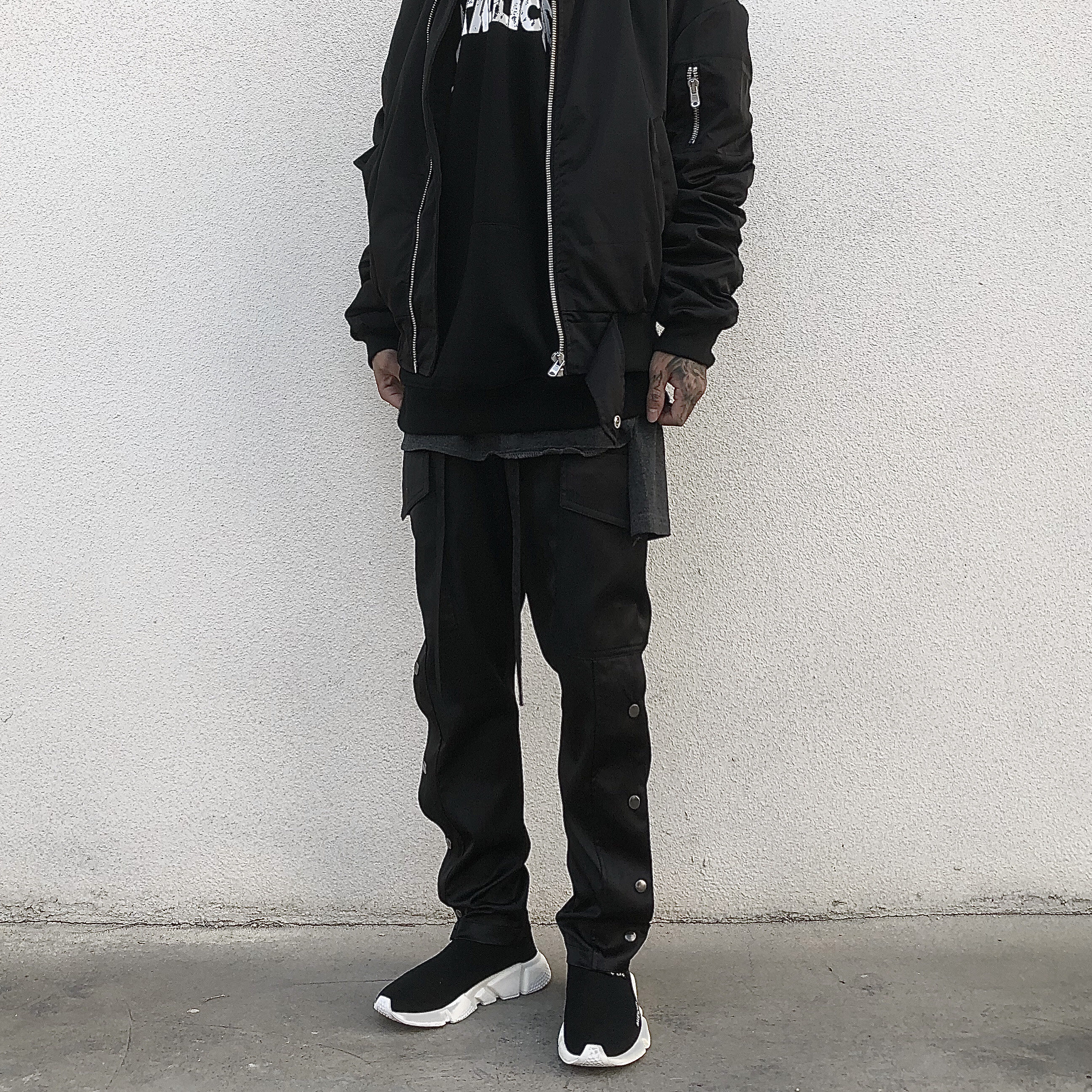 a chock 高街fog风第六季工装魔术贴排扣裤 嘻哈街舞机能风直筒裤