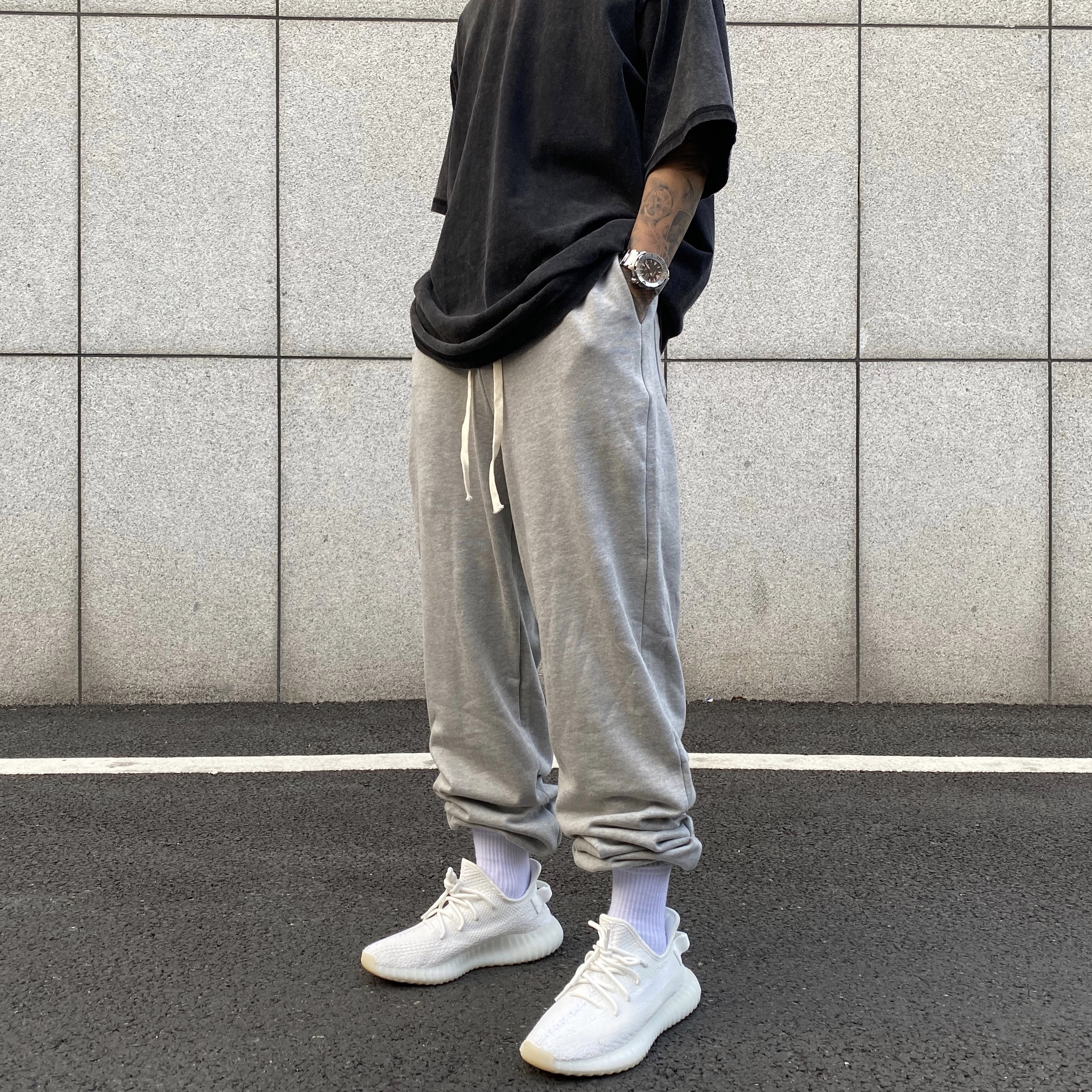 Achock秋季束脚堆积感休闲裤毛圈宽松卫裤复古束脚垂感运动裤子男