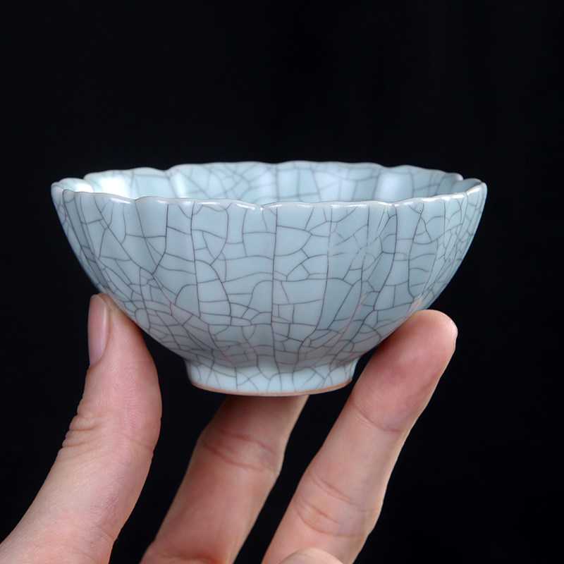 汝窑茶杯手工冰裂大号主人杯可养开片品茗怀旧茶杯