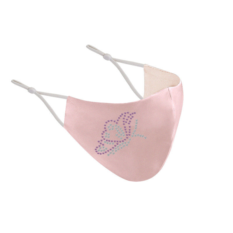 带钻石蝴蝶水钻口罩水晶钻粉色镶钻真丝防晒面罩女闪钻日本可水洗