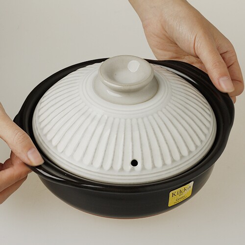 万古烧菊花系列土锅扁锅日本进口火锅煲仔饭寿炖锅