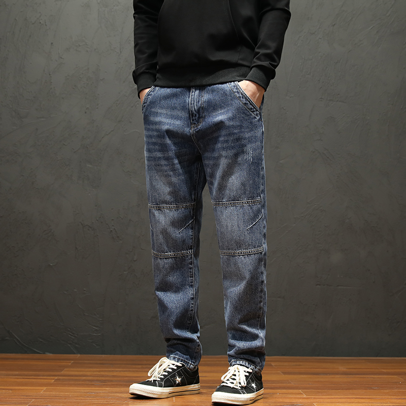 宽松直筒牛仔裤男士潮流哈伦拼接裤子大码百搭休闲长裤男春夏新款