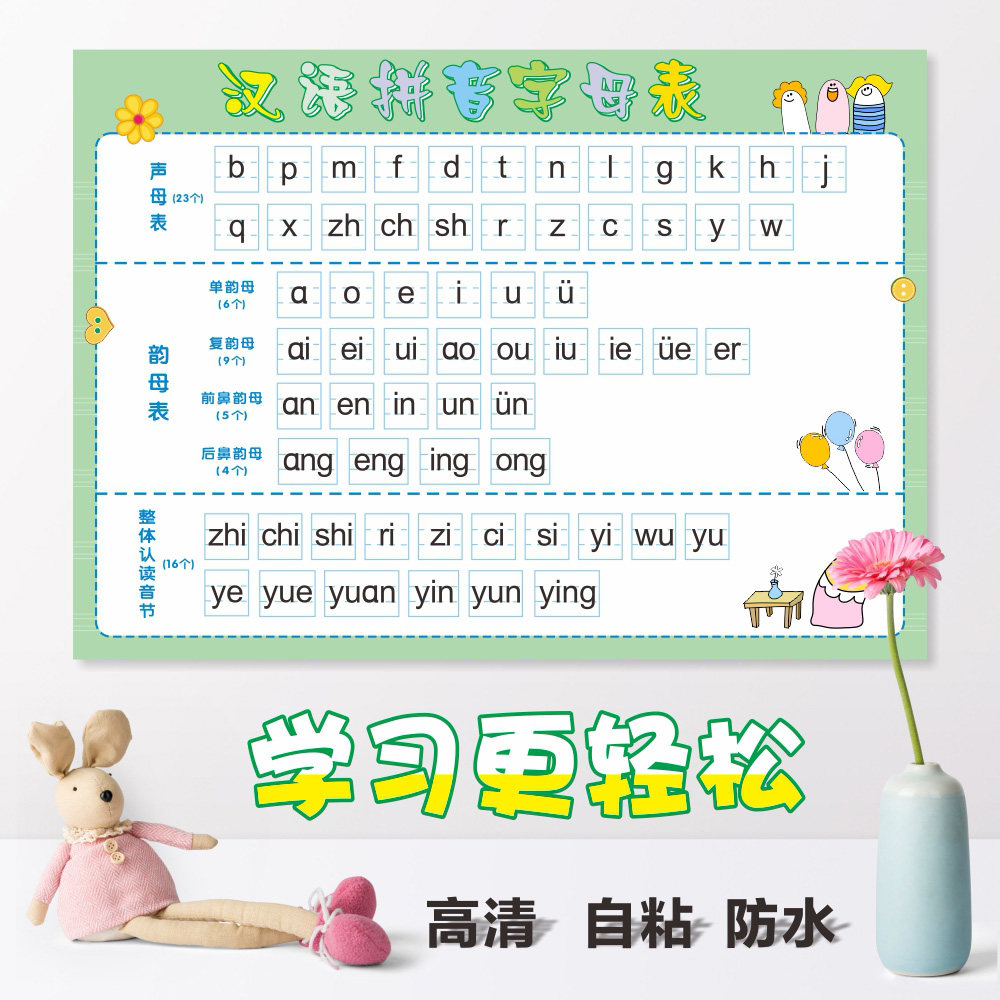 aoe一年级汉语拼音字母表墙贴小学声母韵母整体体认软装墙贴