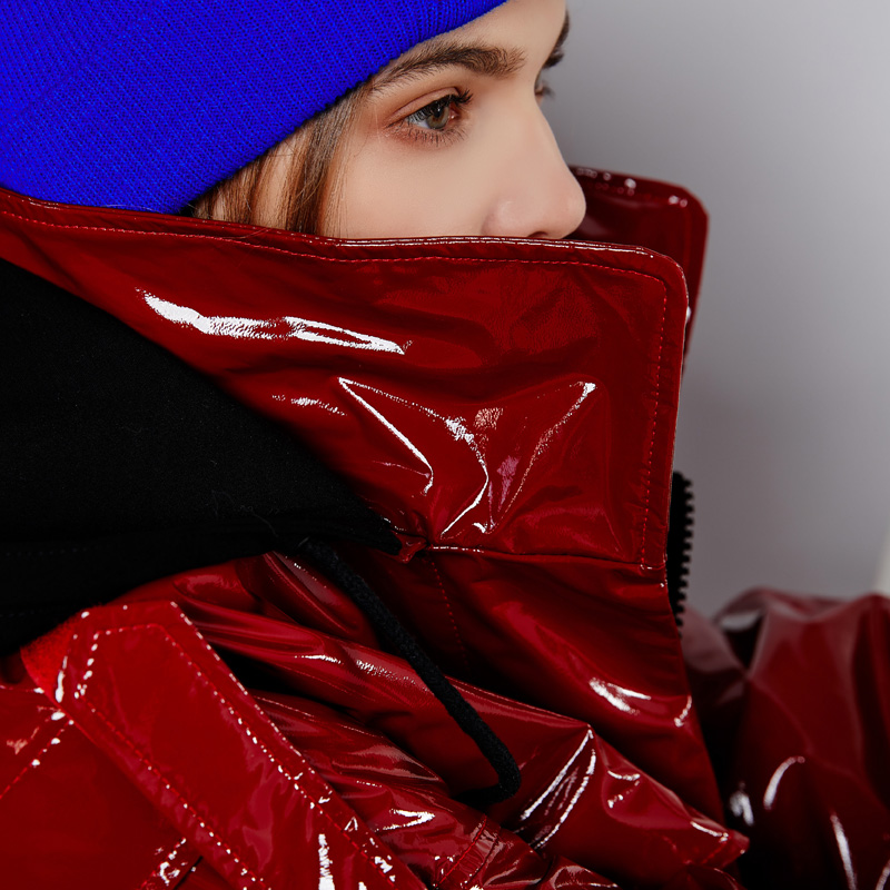 2020冬季新款大红红色漆皮亮面羽绒服女中中长羽绒服