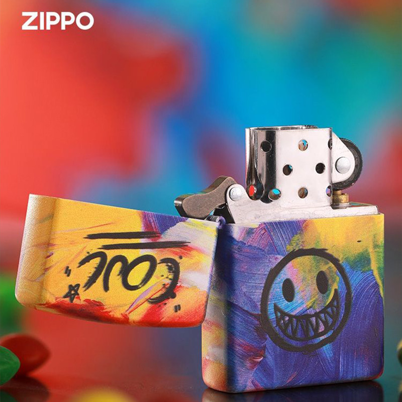 正版zippo防风煤油打火机彩虹笑脸光彩漆工工艺zippo