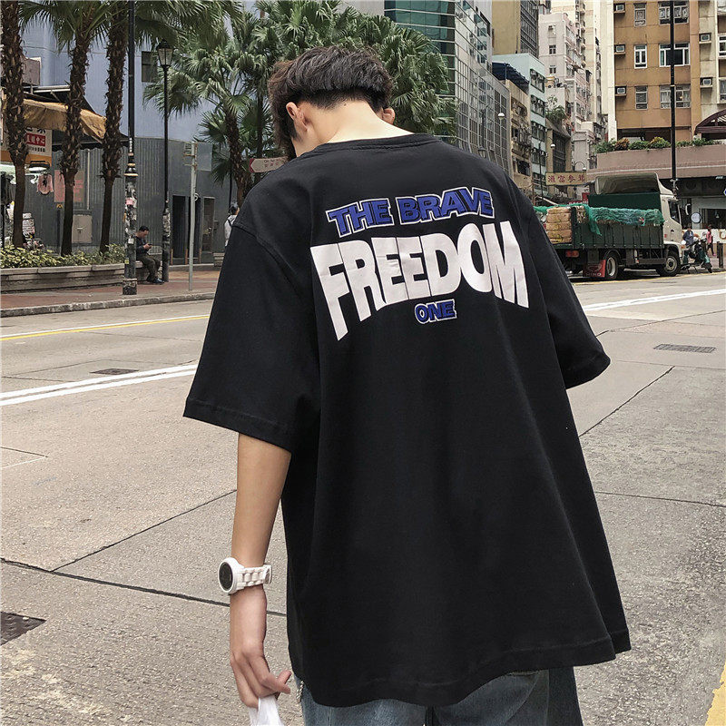 短袖男欧美潮牌t恤韩版潮流ins港风男装半袖夏季宽松百搭衣服五分