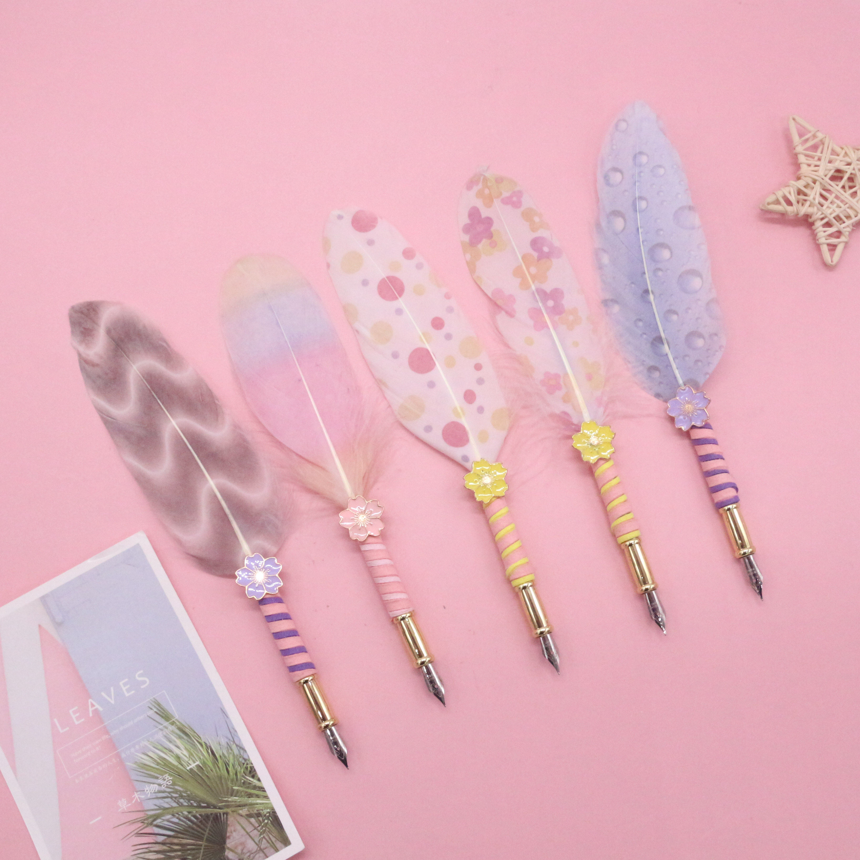 少女可爱创意樱花羽毛蘸水钢笔学生专用复古钢笔