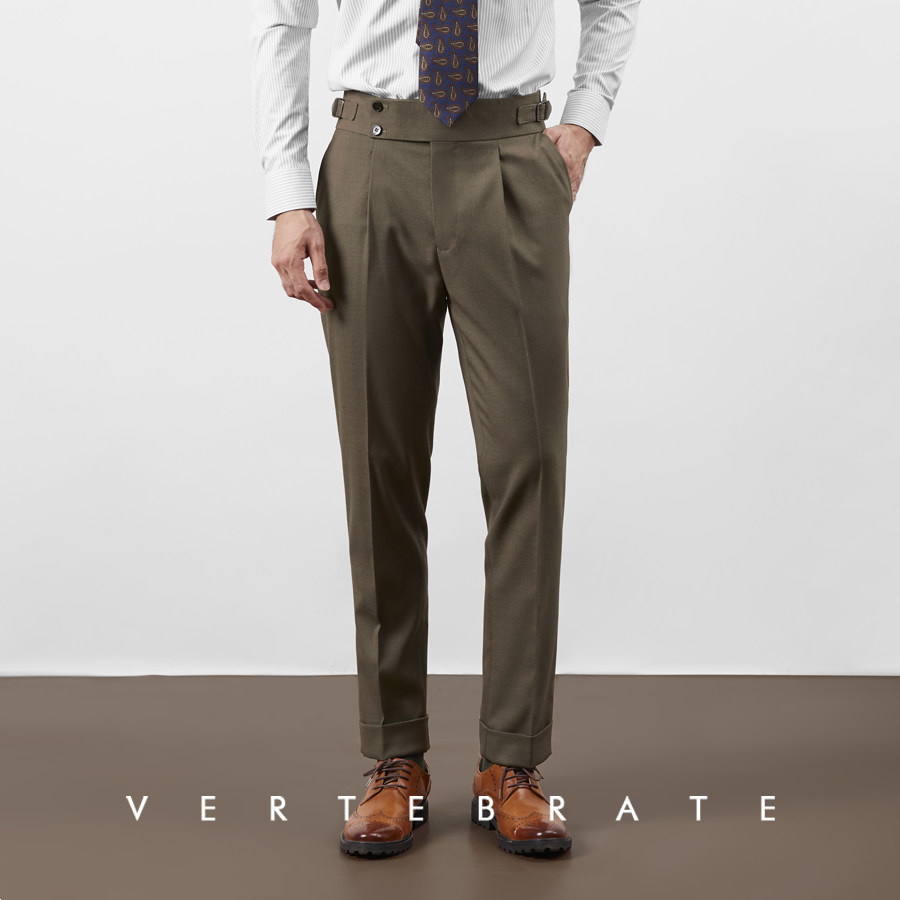 脊椎动物男装那不勒斯意大利风格高腰法式雅痞男士卷边西裤