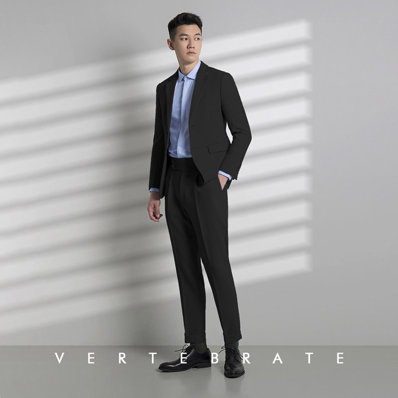 脊椎动物开衩扣双两粒宽领男装法式西服修身男士西服