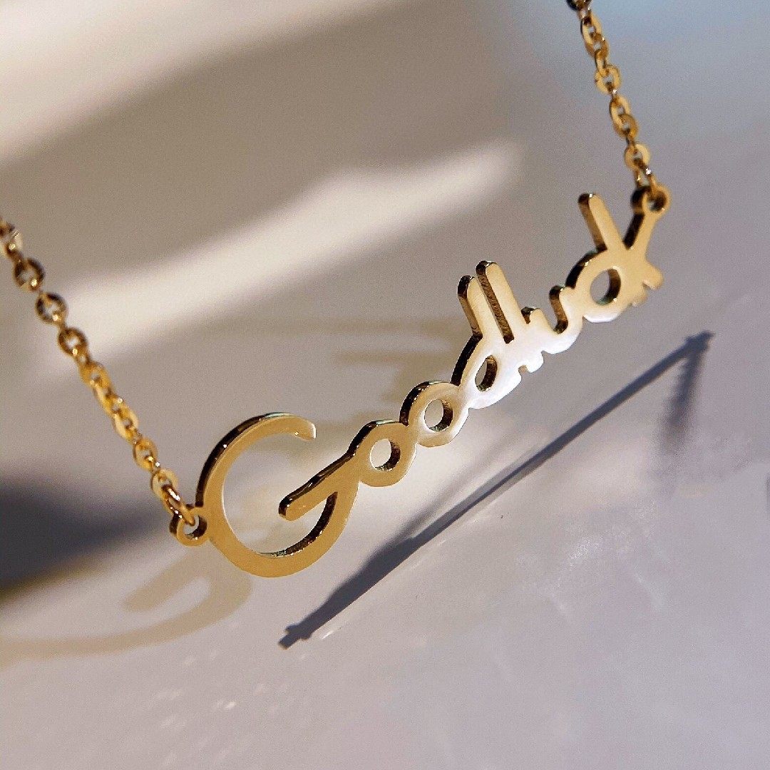 18k黄金goodluck幸运项链套链锁骨女士颈饰au750颈饰