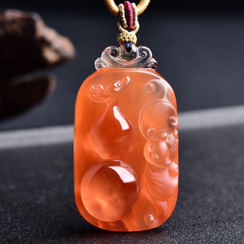 红水晶葫芦吊坠护身符平安福禄男女款红兔兔毛项链项坠