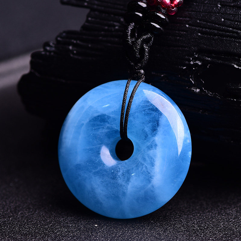 冰透冰种海蓝宝平安扣吊坠项链原石蓝色水晶晶泽项坠