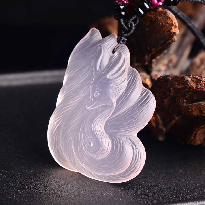 宫妃天然水晶狐狸吊坠粉晶九尾狐大号项坠