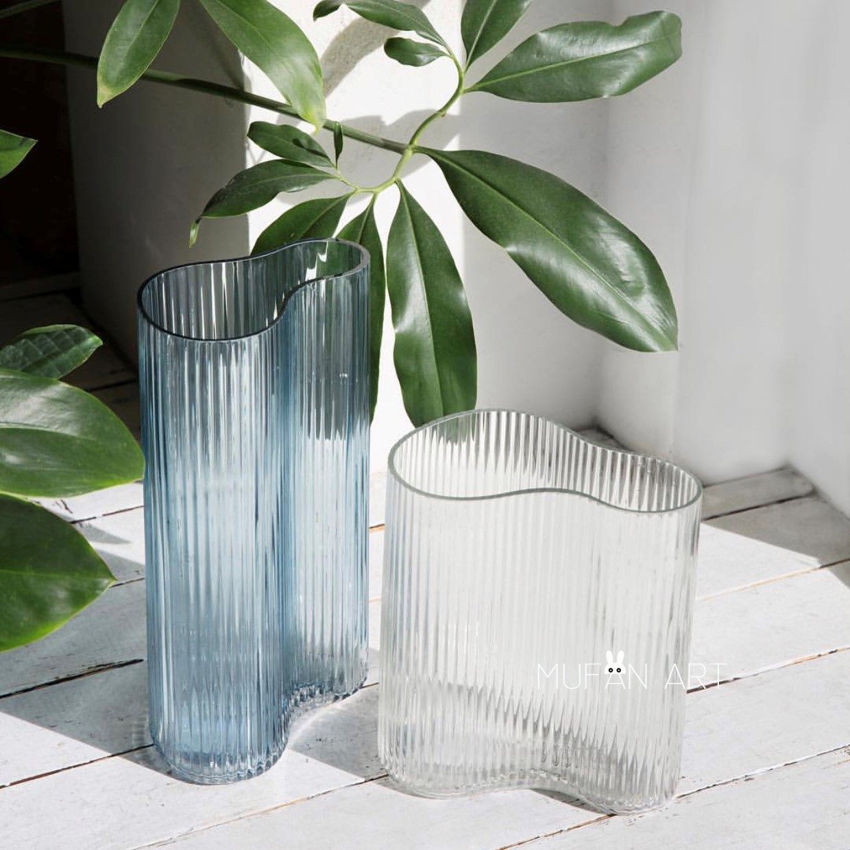 花瓶北欧出口轻奢网红竖纹玻璃简约条纹民宿花瓶