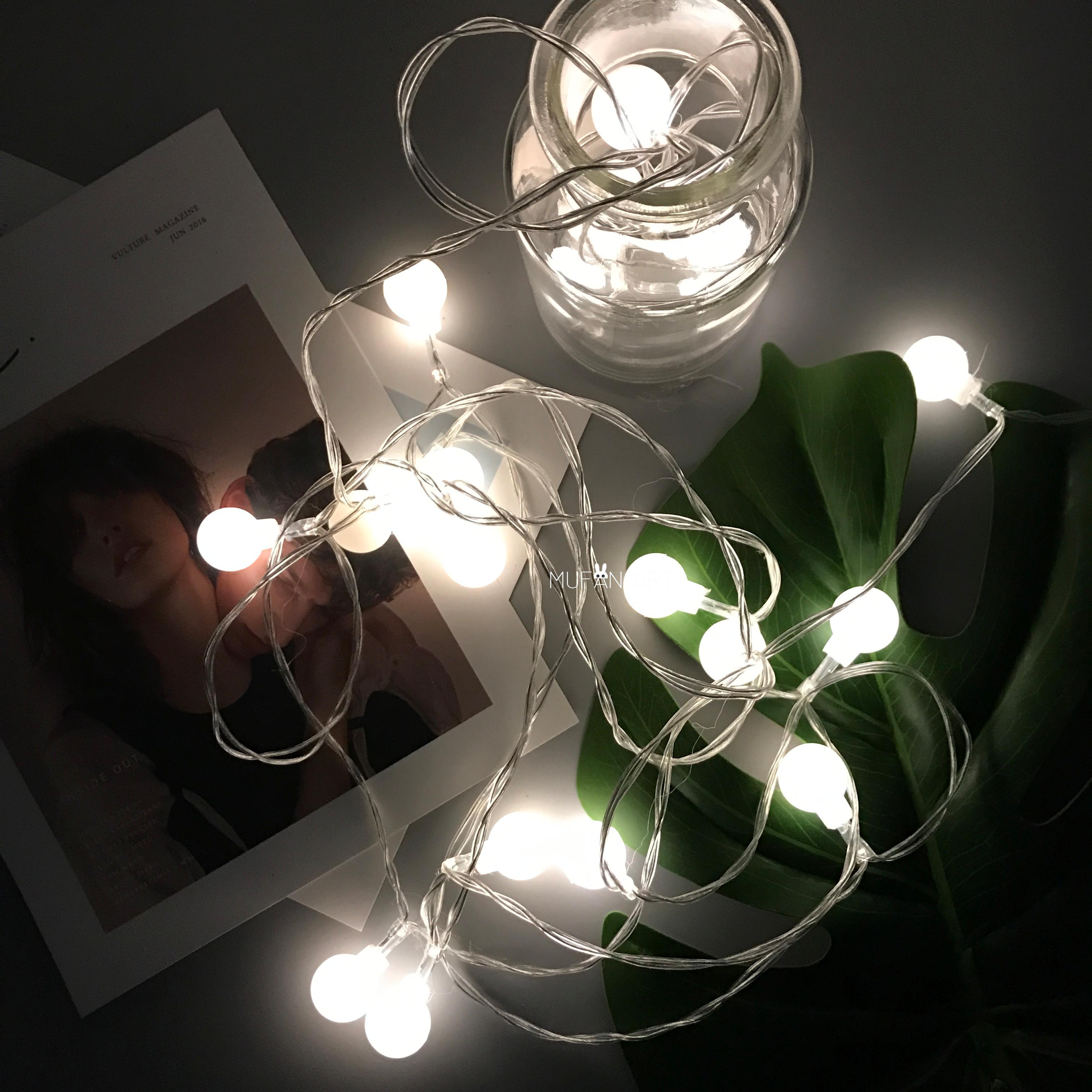 ins北欧白色圆球灯串小仙女卧室装饰小夜灯节日装饰灯