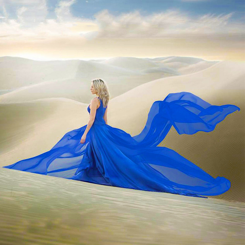 长款宝石蓝头纱影楼写真沙滩拍照道具森系新娘头纱