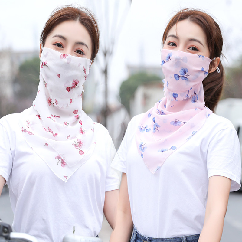 纱巾夏天防晒三角丝巾挂耳围脖口罩骑车遮阳围巾