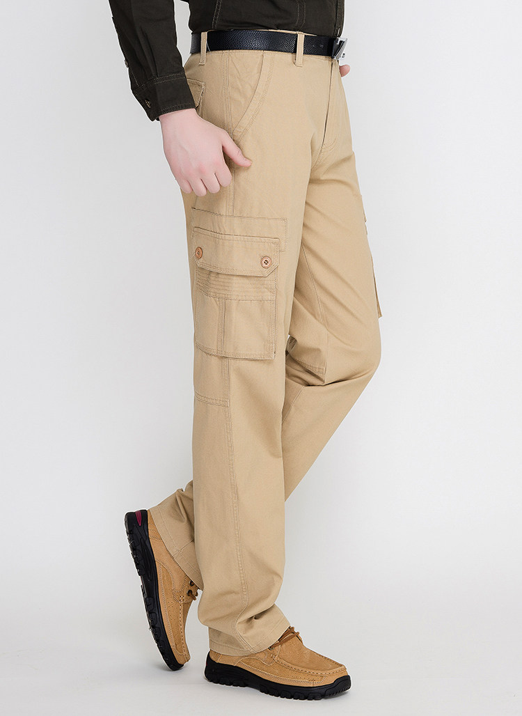 秋季男士多口袋休闲长裤厚多兜工装裤宽松直筒大码纯棉多袋裤高腰