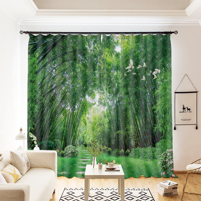 定制窗帘布现代简约绿色森林动物植物花鸟卧室阳台定制窗帘