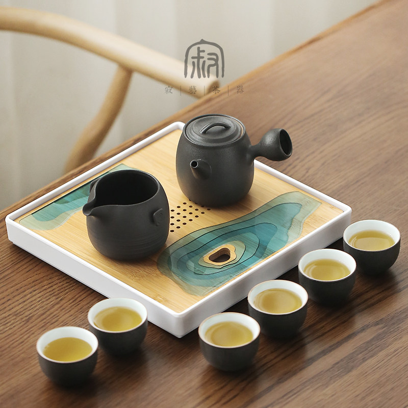 家用茶盘竹制储水日式简约干泡台小茶海创意便携泡茶壶杯茶具套装