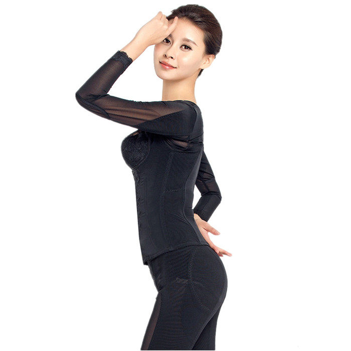 佳莱频谱黑色长袖美腰官网正品塑身身材管理修身塑身上衣