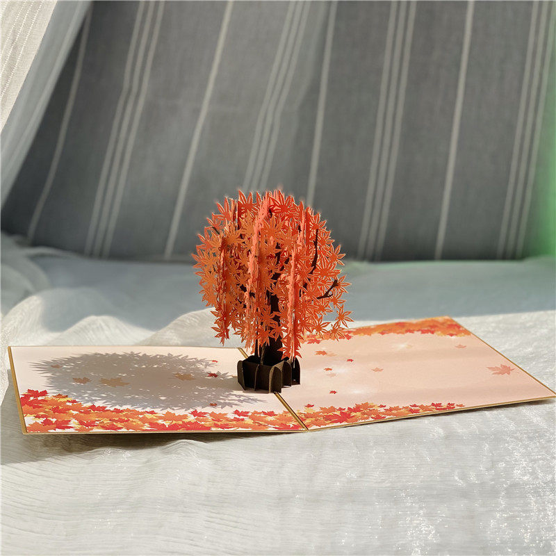 3d手写礼物生日领导老师祝福纸雕枫叶国风贺卡