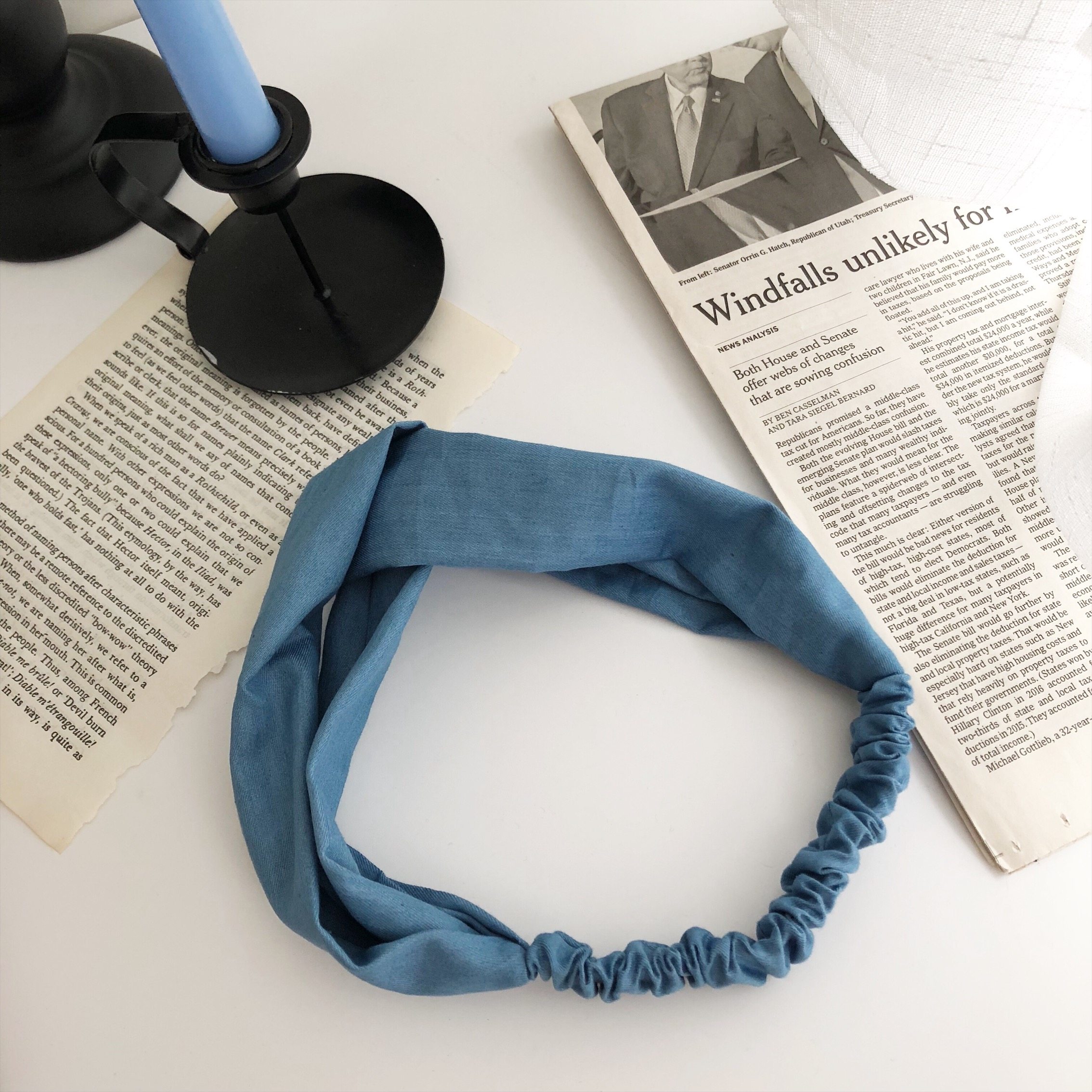 niceruru 显肤色白蓝色发带简约洗脸发卡森女系韩国发饰n004