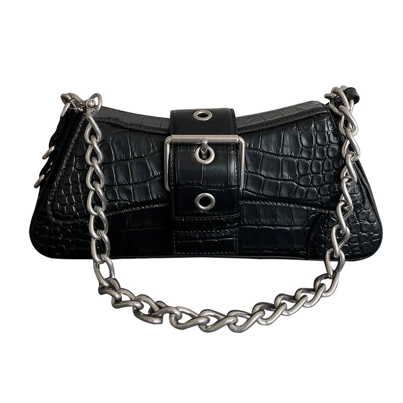 高版本b家lindsay链条包个性半月弧翻盖腋下法棍包真皮单肩斜跨包