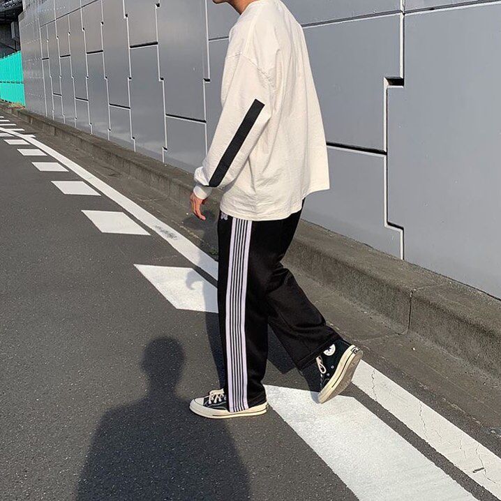 needles蝴蝶刺绣丝绒织带条纹裤直筒日系复古休闲休闲裤