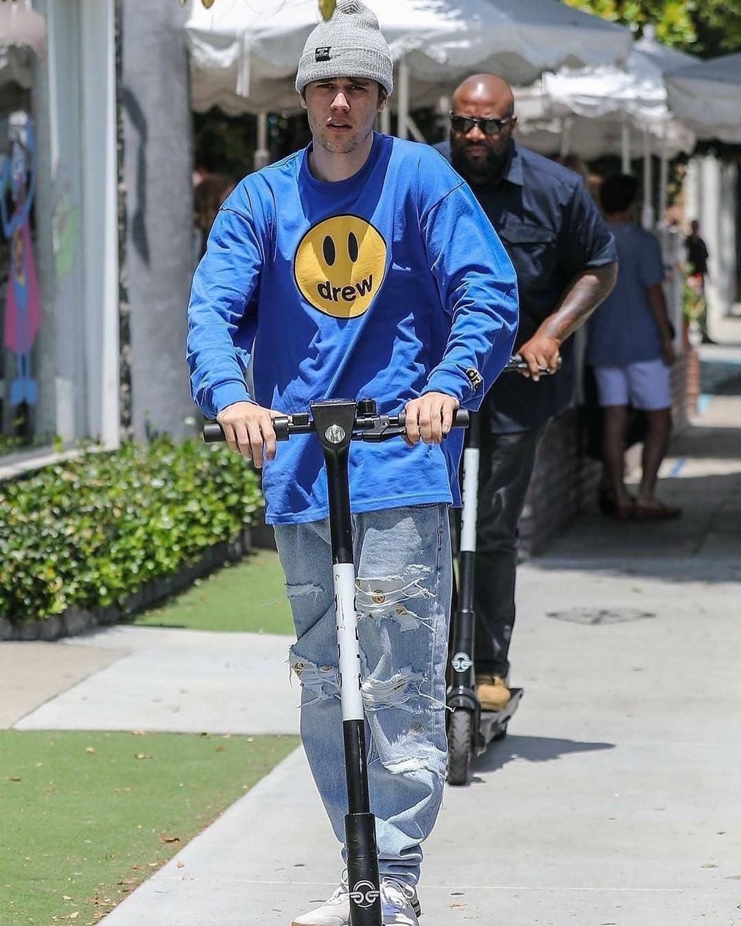 drew笑脸贴布破洞贾斯汀比伯fog高街风直筒潮牌宽松牛仔裤