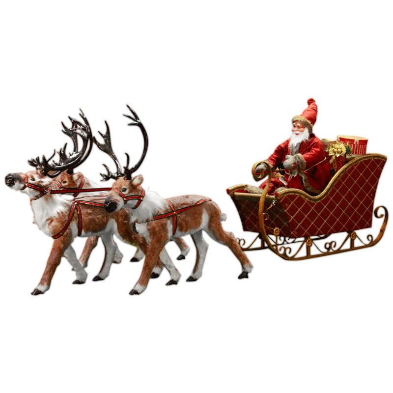 圣诞节装饰品高档圣诞拉车雪橇木质酒店大厅室内圣诞鹿
