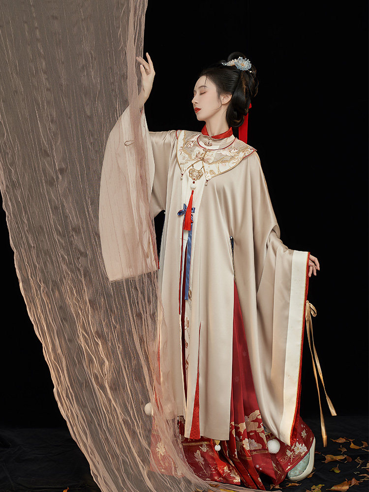 钟灵记夜揽立领对襟披风马面裙飘带肩女汉服加厚汉服