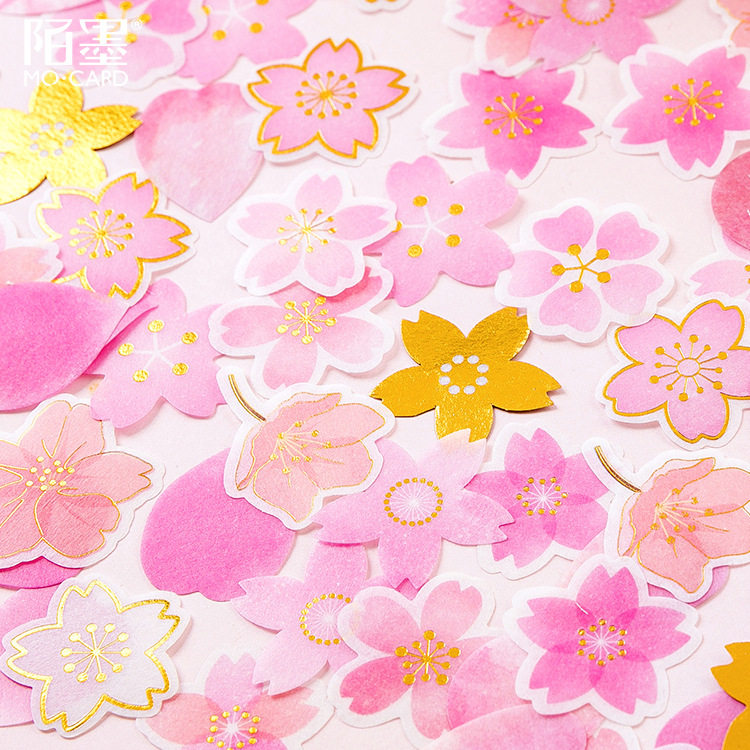 陌墨粉色樱花烫金和纸大贴纸包日系花瓣古风花朵手帐装饰素材贴画