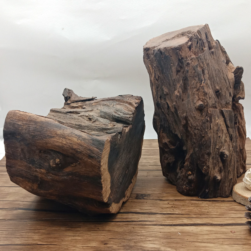 朽木腐木diy随形摆件创意黑檀木头废料异型原生态风化木底座原木