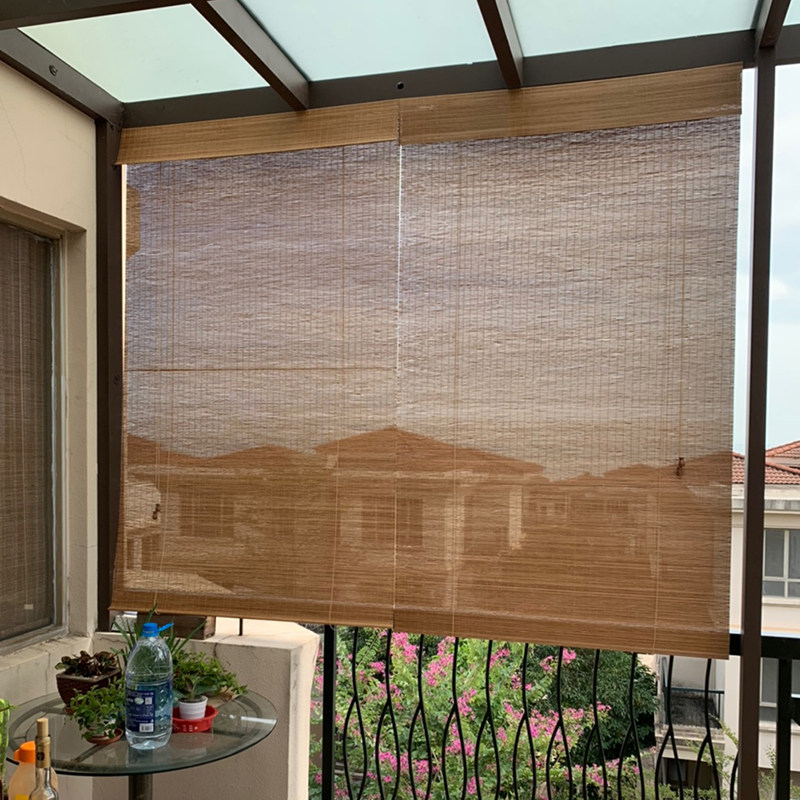 竹帘卷帘阳台遮光书房隔断帘子茶室客栈中式卷帘