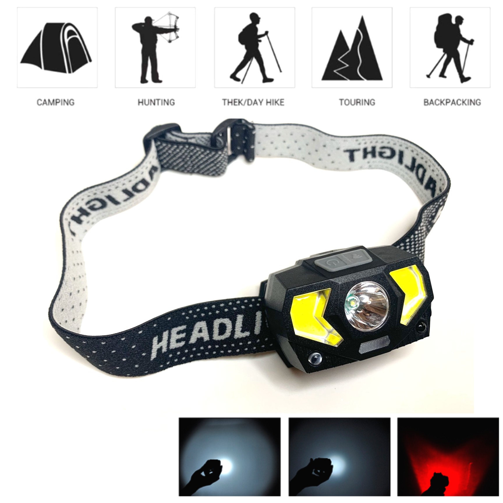 新款LED白光COB红光户外跑步运动夜钓维修防水USB充电感应头灯