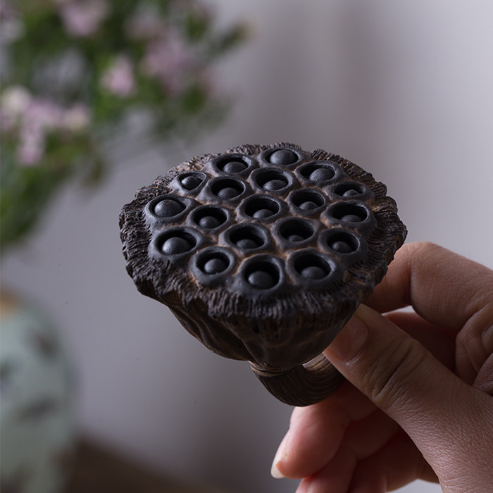 宜兴紫砂镶嵌茶宠手工雕塑莲蓬雅玩小品陶瓷功夫茶宠摆件