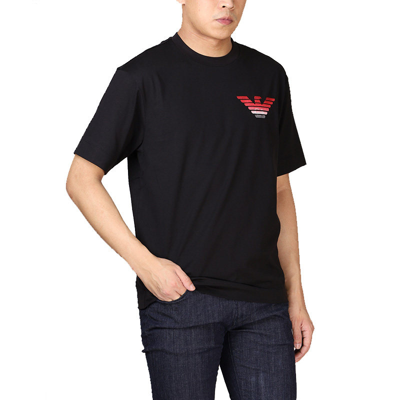 emporioarmani阿玛尼新款男装纯棉圆领logo刺绣修身t恤