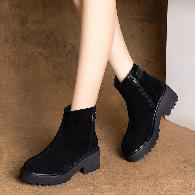 加绒靴女厚底马丁粗跟2020新款冬款冬百搭绒面马丁靴