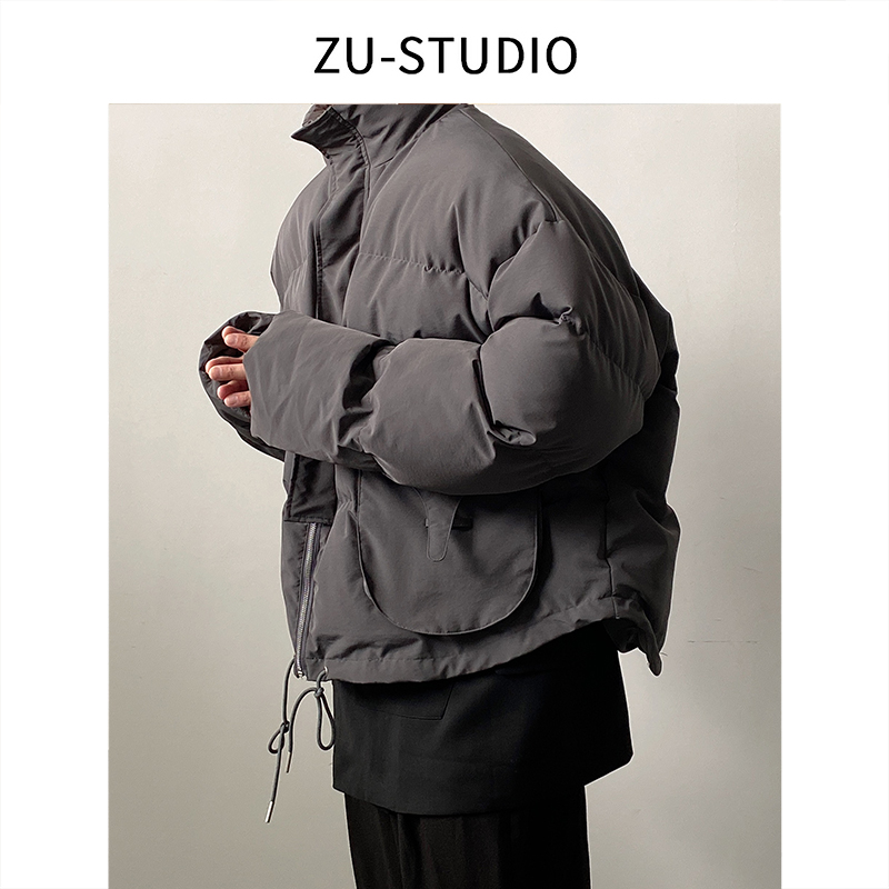 潮WOO专属 ZU立领下摆抽绳设计宽松韩系短款男女加厚棉衣冬季外套