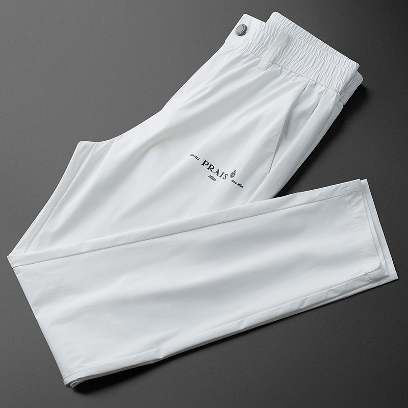 轻奢级夏季薄款冰感丝滑速干白色休闲裤男修身小直筒九分裤男时尚