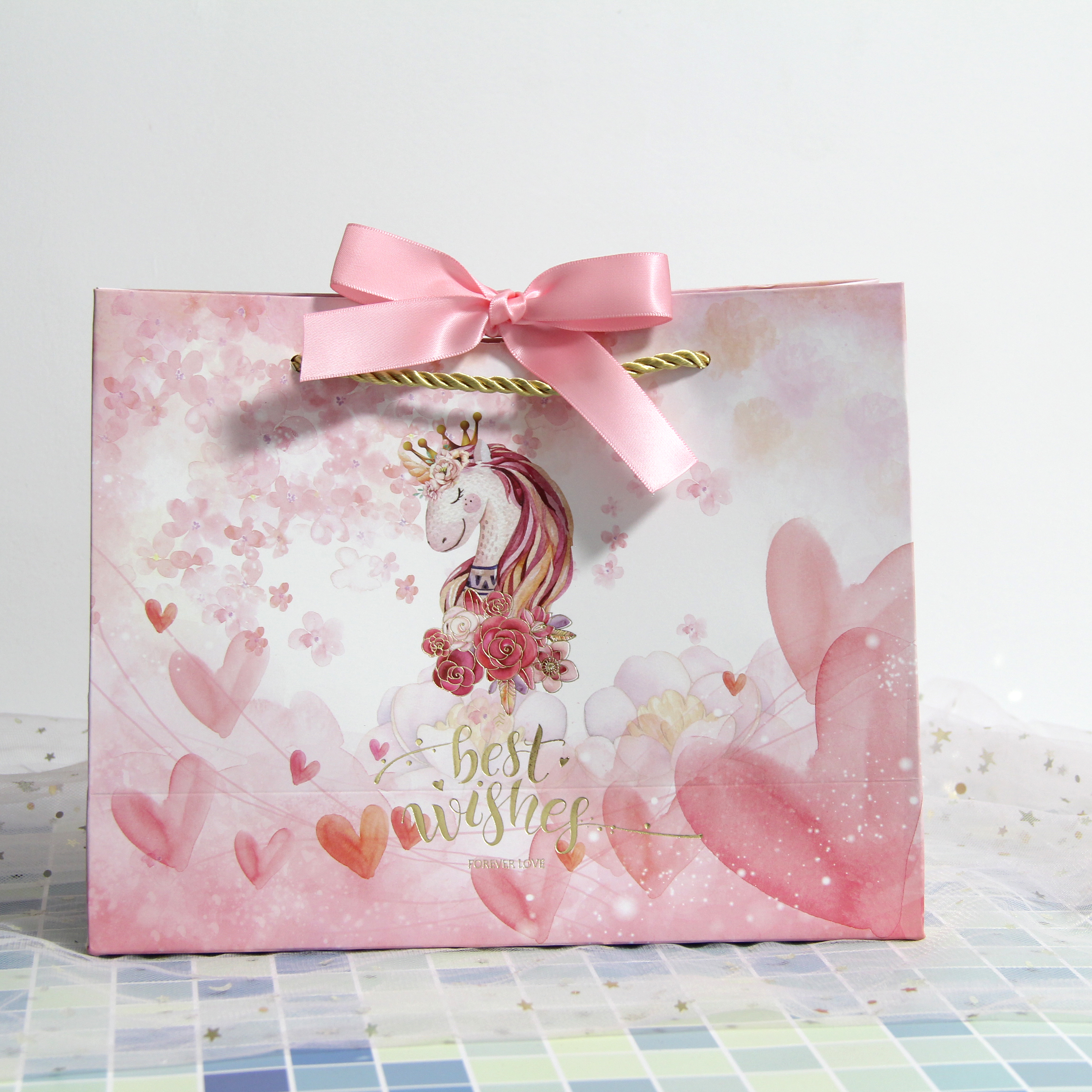 烫金精美独角兽粉色手提礼品袋回礼礼物礼品糕点礼品袋
