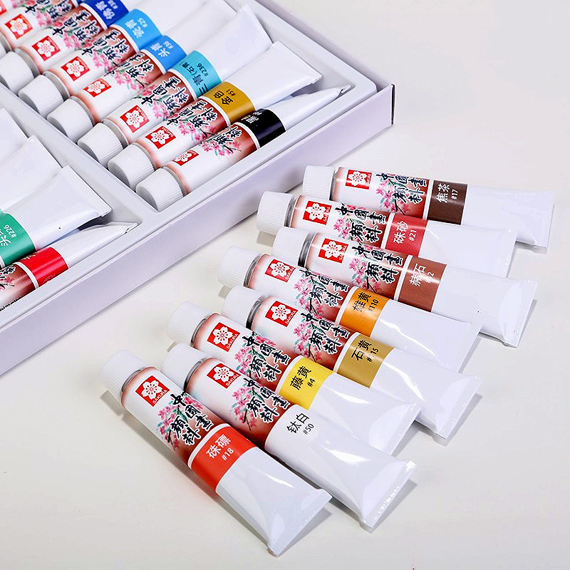 日本进口樱花国画颜料初学者入门画具画材24色樱花牌中国画水墨画颜料