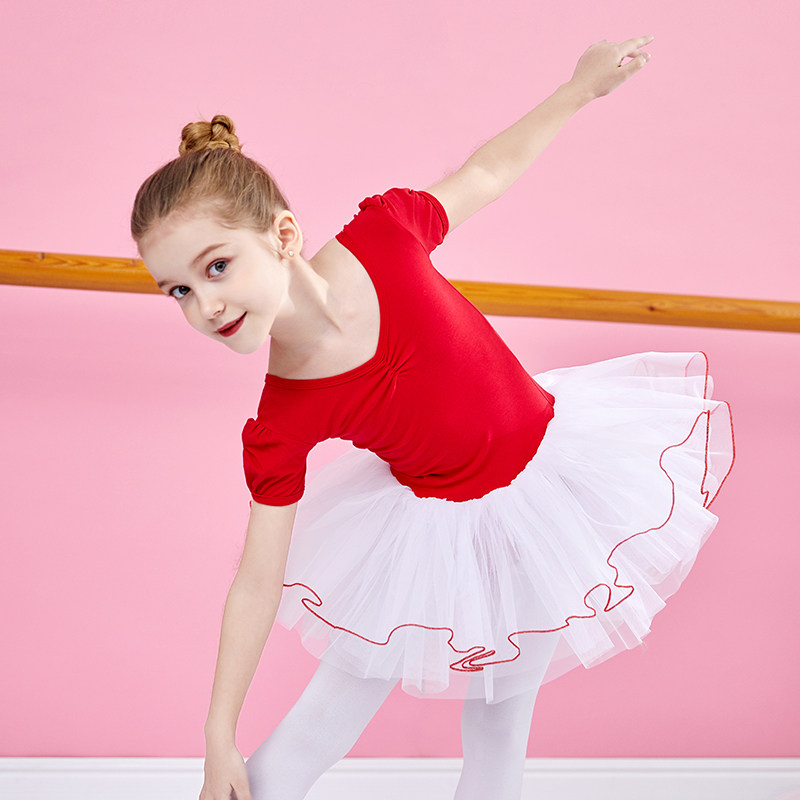 儿童舞蹈女童练功女孩夏季芭蕾舞短袖跳舞考级儿童演出服