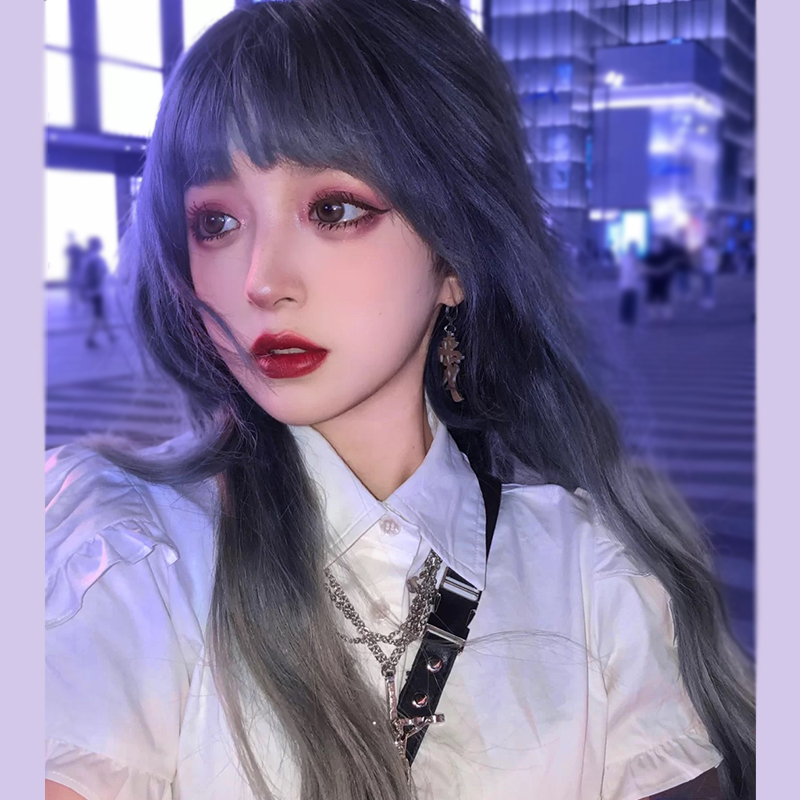 机智张同款假发女长发蓝灰渐变色网红日常大波日常整顶假发