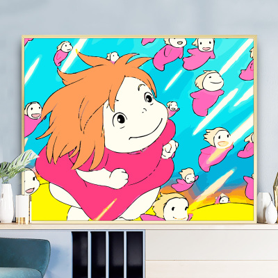 缘色数字油画手工填色减压卡通动漫彩画金鱼儿童装饰画diy