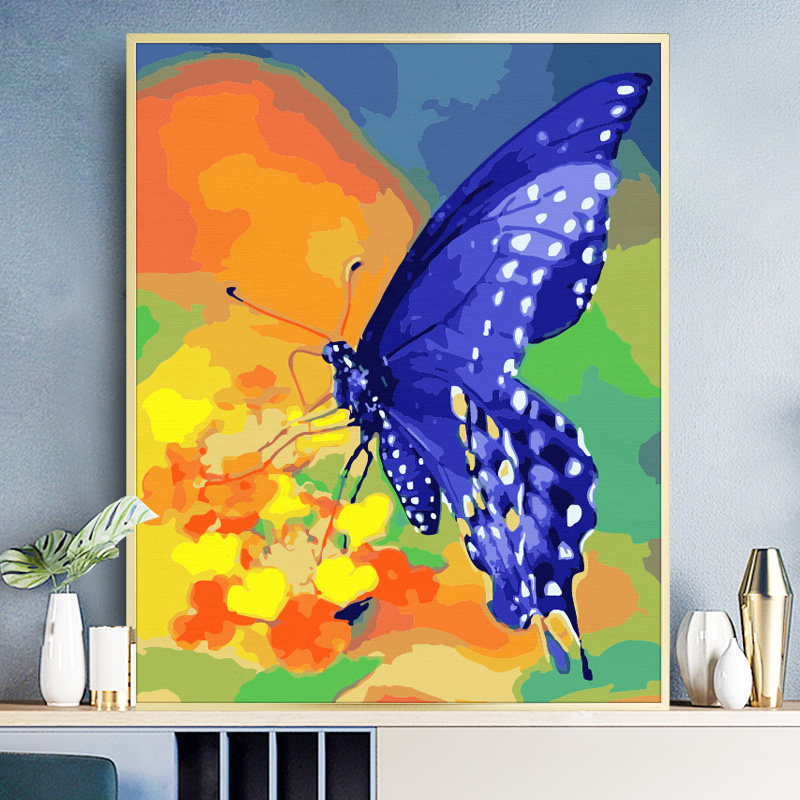 缘色数字油画diy手工填色减压动物蝴蝶油彩现代简约diy