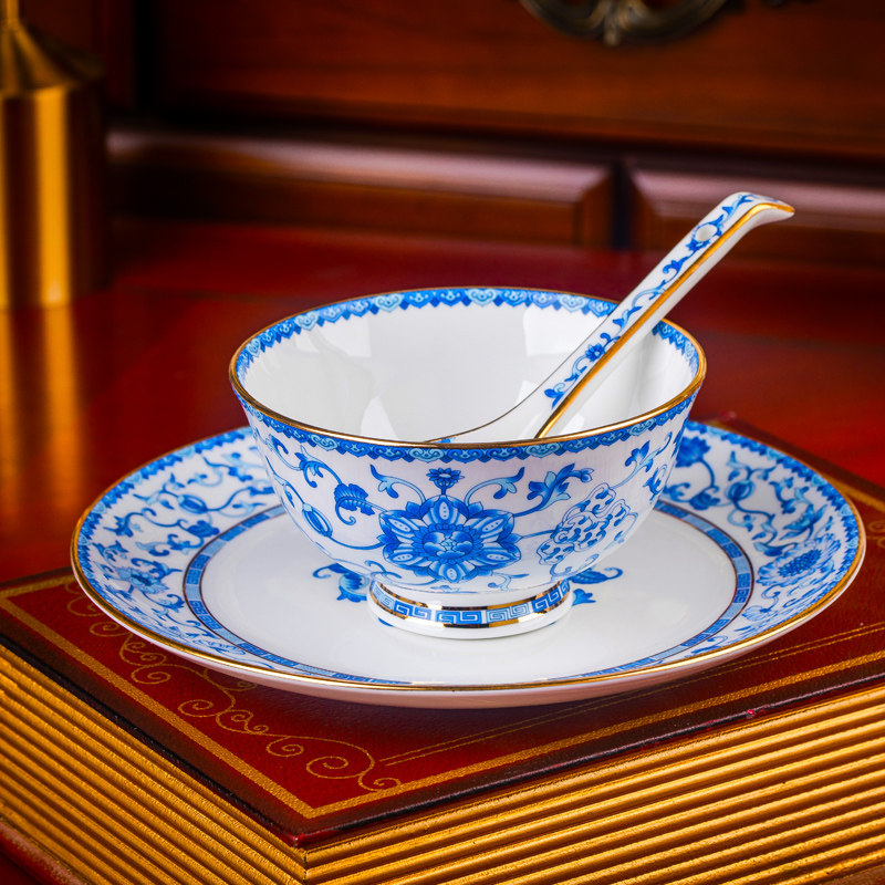 碗碟套装家用宫廷高档骨瓷餐具青花瓷陶瓷碗盘碗