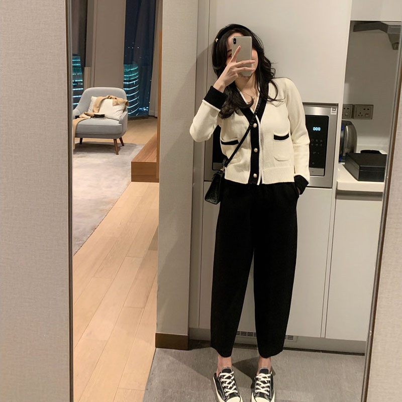 2021秋冬新款小香风毛衣外套女洋气针织开衫V领打底上衣宽松外穿