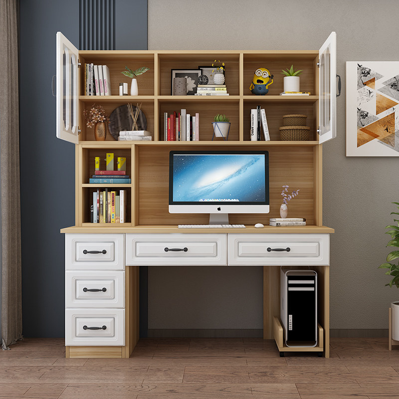 书桌书架组合现代简约电脑台式一体家用卧室学生电脑桌